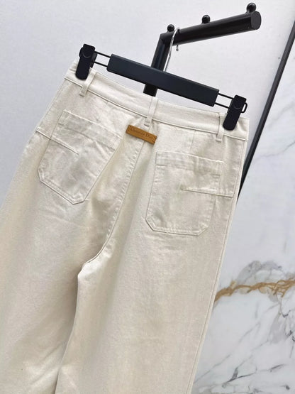 D 25 Spring/Summer Newest Mid-High Waist Double Pocket Straight Leg Jeans