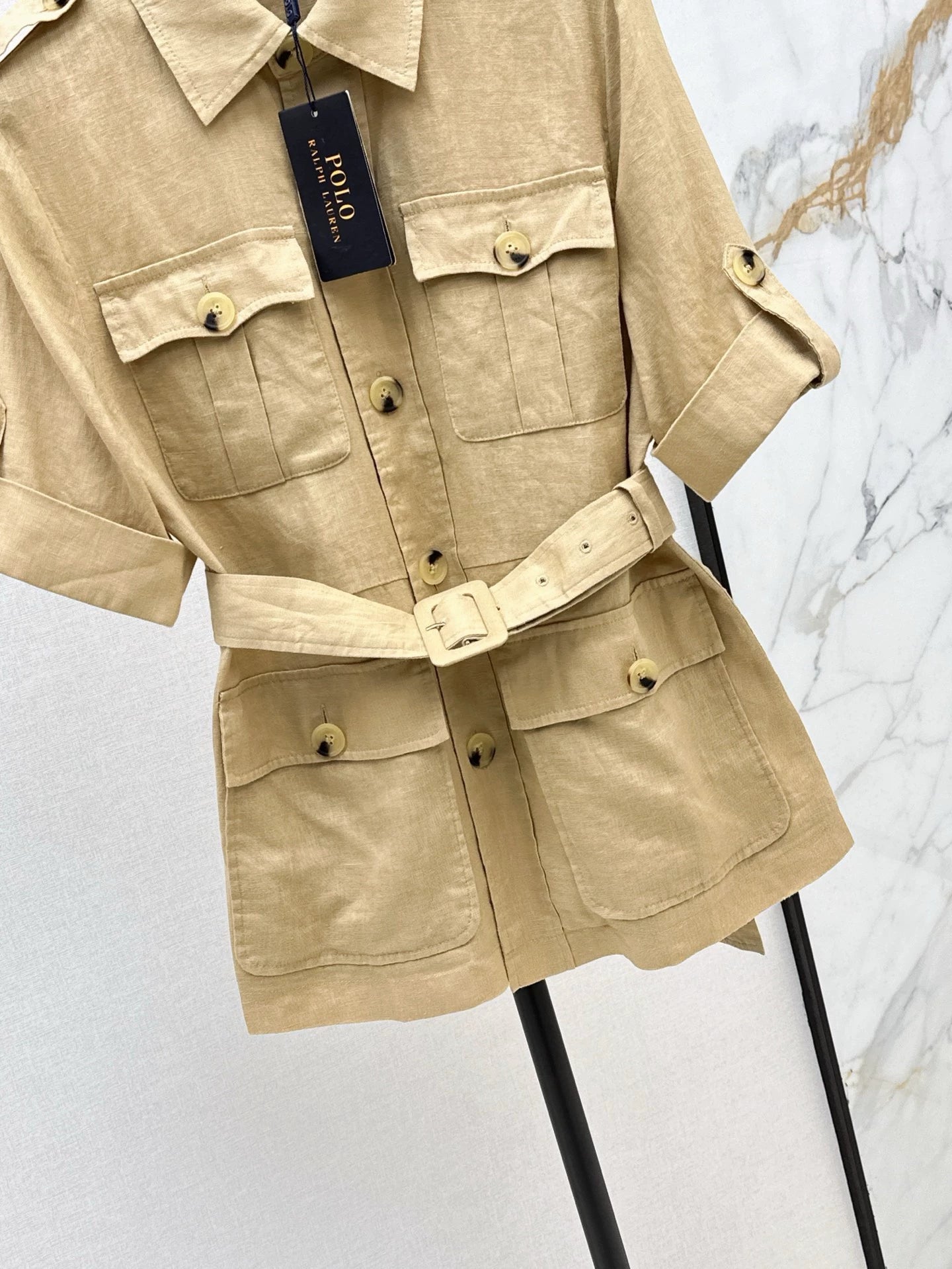 RA 25 Spring and Summer New Khaki Short Sleeve Trench Coat Top
