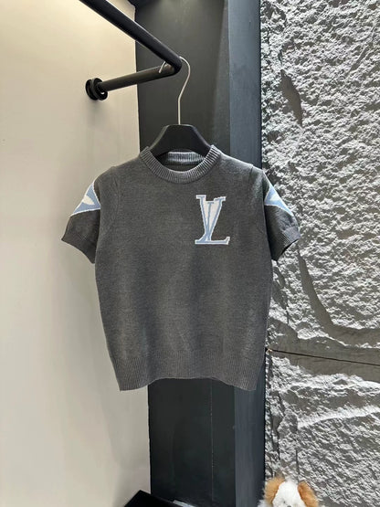 L 25 Jacquard Letter Clover Knit Short Sleeve