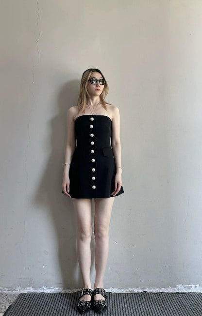 BA 25 new grain wool pearl single-breasted tube top dress