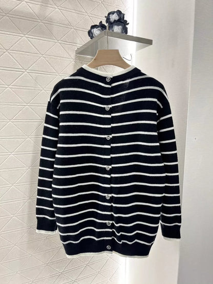 C 25 spring and summer new swallow logo buttons striped knit cardigan