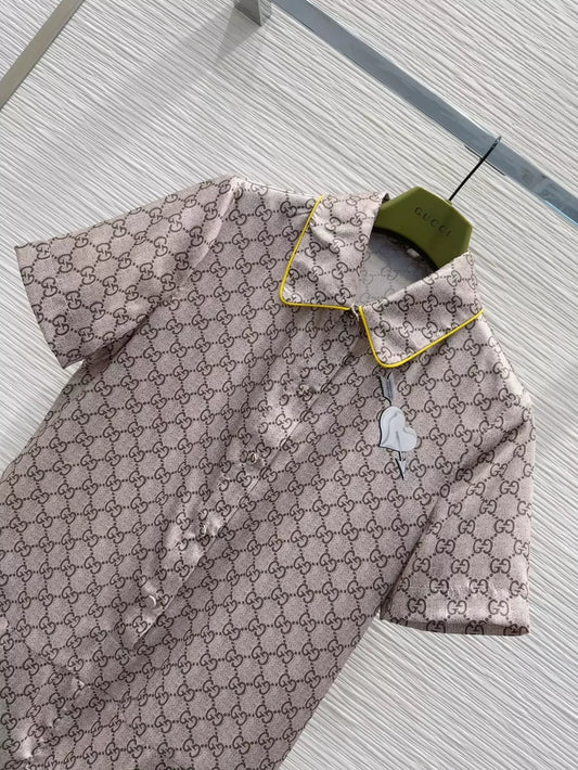 G 25 New Letter Printed Lapel Short Sleeve One-piece Shorts