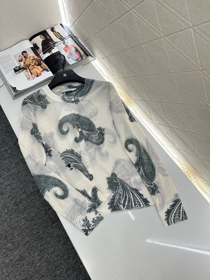 D 25 Printed Knit Long-Sleeve Cardigan