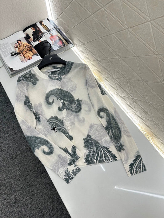 D 25 Printed Knit Long-Sleeve Cardigan