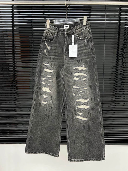 D 25 Ripped ink-splashed black and grey trousers Jeans