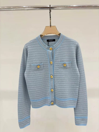 BA 25 Spring and Summer new V-neck irregular metal button simple casual knitted cardigan