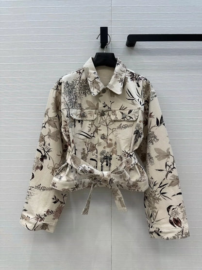 d 25 new fresh and light ink print denim short jacket