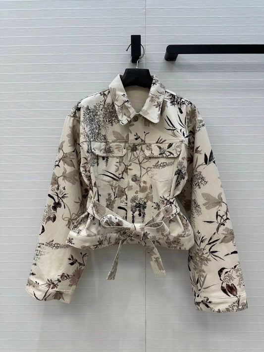d 25 new fresh and light ink print denim short jacket