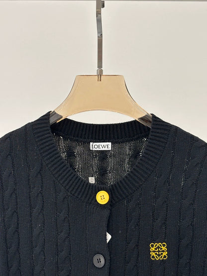LO 25 Spring and Summer New Round Neck Letter Logo Embroidered Button Knitted Cardigan