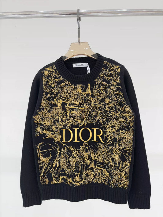 D 25 Gilded embroidered round neck long-sleeved knitted top