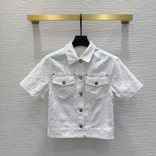 L 25 New Pocket Lapel Short Sleeve Denim Jacket