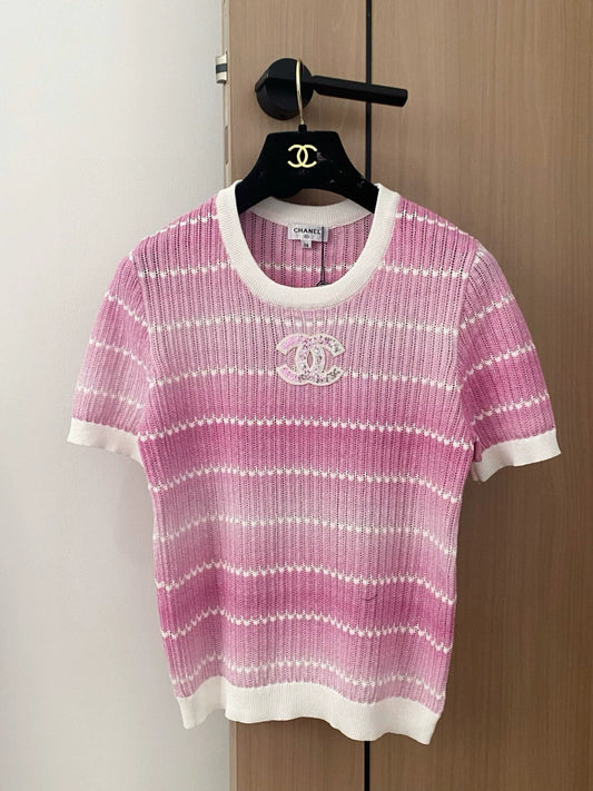 C 25 New Gradient color round neck short sleeve knitting
