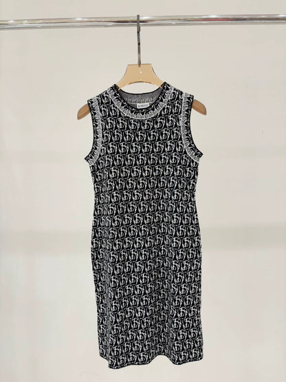 Bu 25 Early spring new round neck letter logo jacquard full print dresses