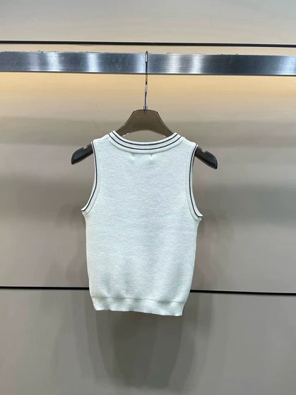 round neck vest with handmade beads on the chest
