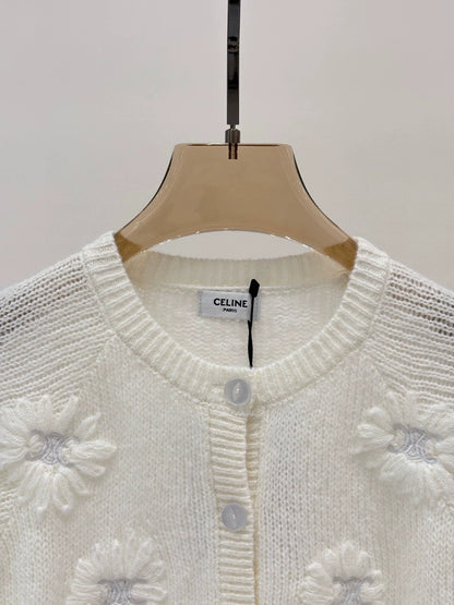 CE 25 Early Autumn New Round Neck Logo Embroidery Flower Three-Dimensional Jacquard Knitted Cardigan