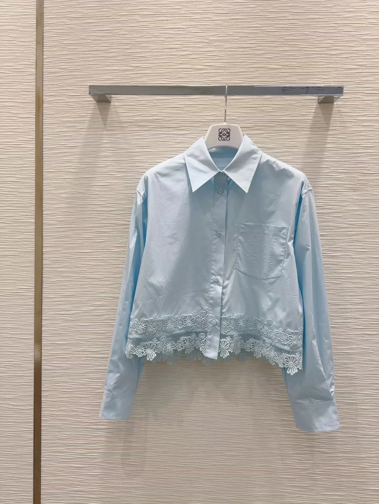LO 25 New Pocket Splicing Lace Long Sleeve Shirt