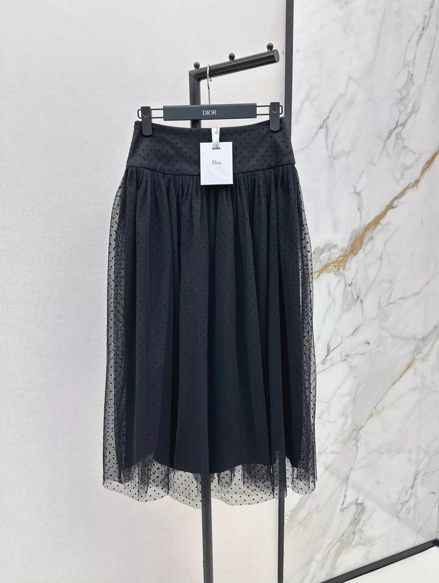 D 25 Spring/Summer New Flocking Polka Dot Net Yarn Pleated Half Skirt