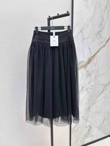 D 25 Spring/Summer New Flocking Polka Dot Net Yarn Pleated Half Skirt
