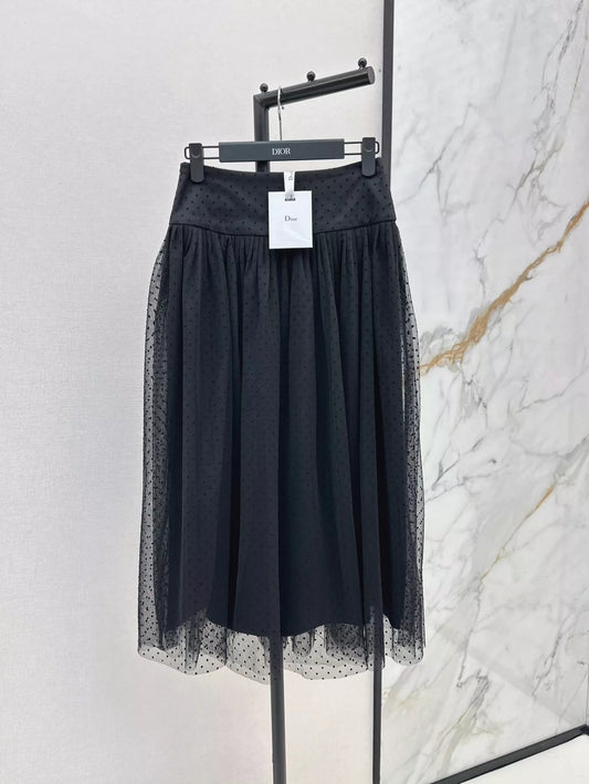 D 25 Spring/Summer New Flocking Polka Dot Net Yarn Pleated Half Skirt