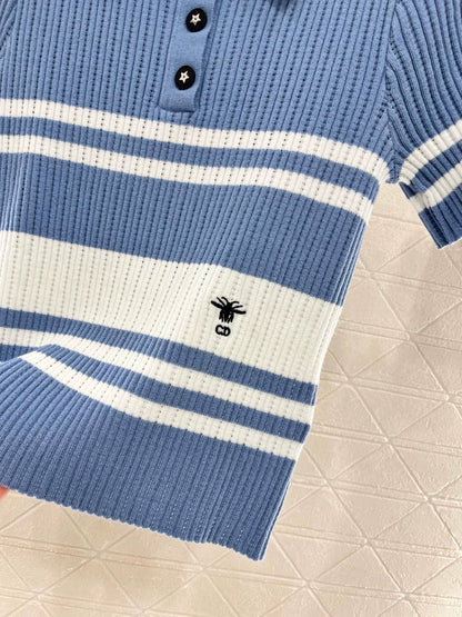 D 25 Spring/Summer New Lapel Stripe Knit Top