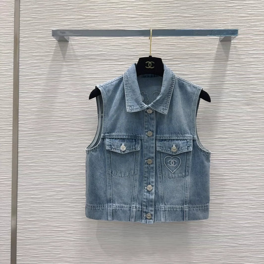 C 25 New Embroidered Pocket Denim Vest