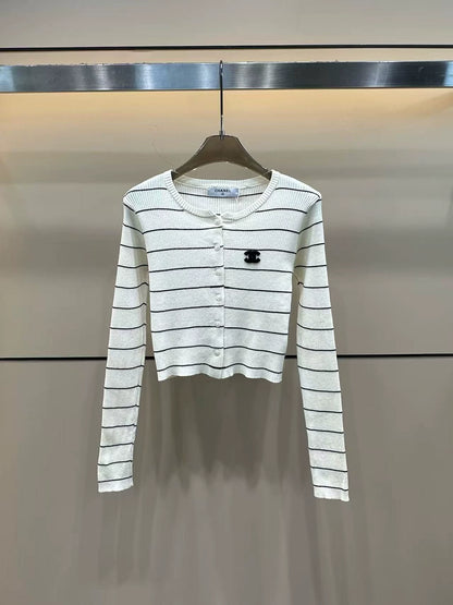 C 25 Spring and Summer New Striped Suspenders with Chest Pads + Cardigan Two-piece Set Two-piece Set