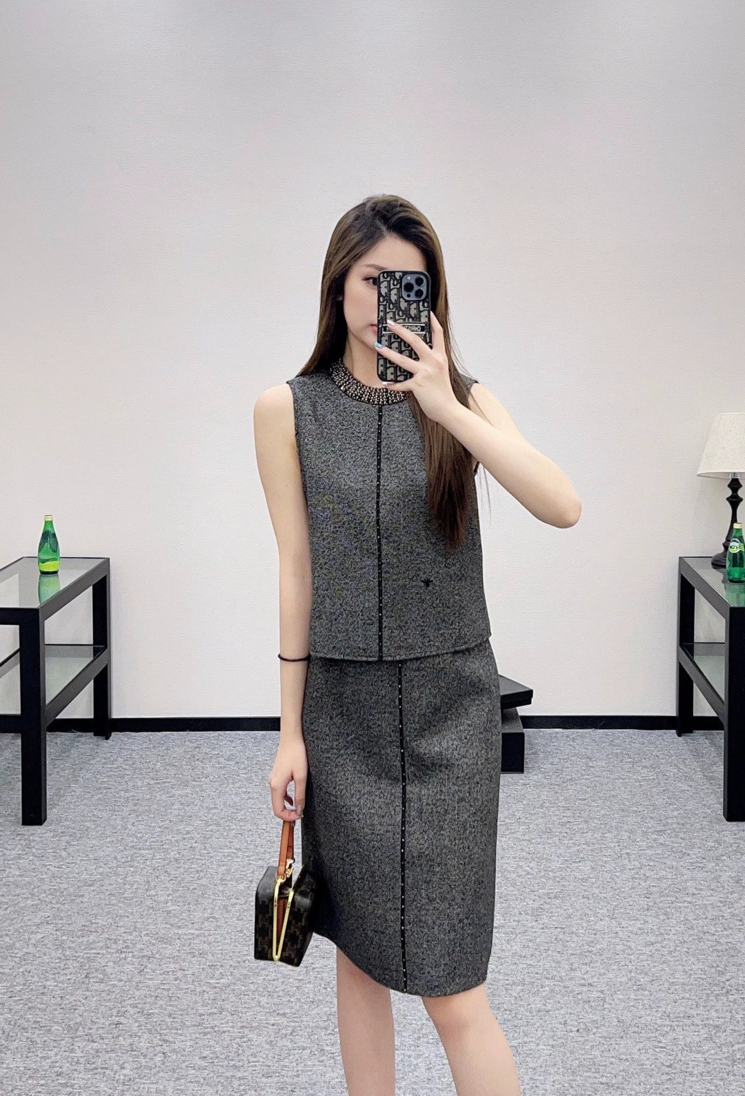 Di 25 Beaded Sleeveless Vest + Skirt Set