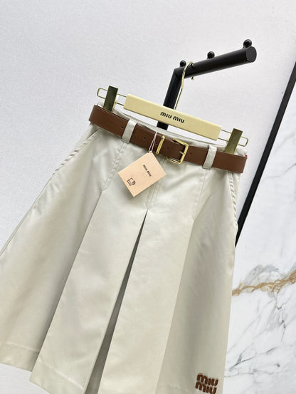 M 25Ss Fall/Winter New Belt-Adorned Low-Rise Light Khaki Midi Skirt