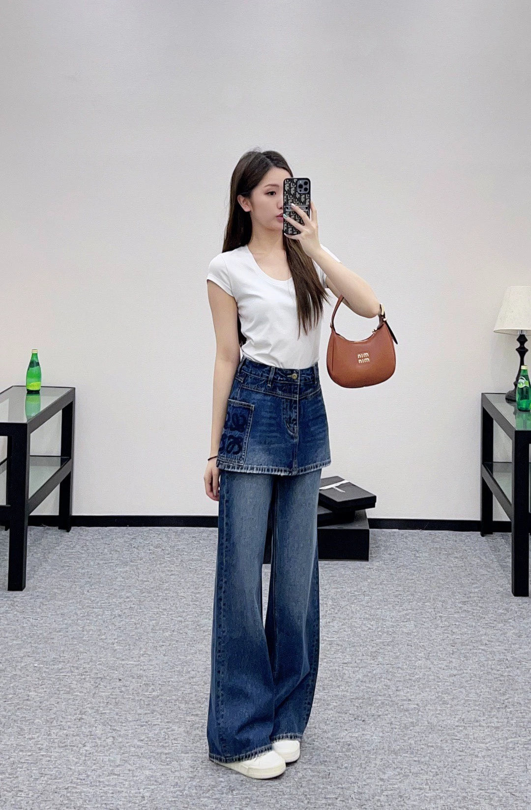 LO 25 Fake two-piece skirt denim trousers