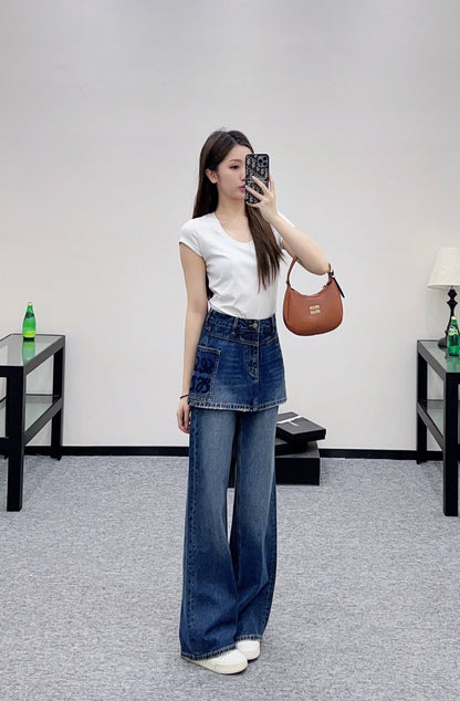 LO 25 Fake two-piece skirt denim trousers