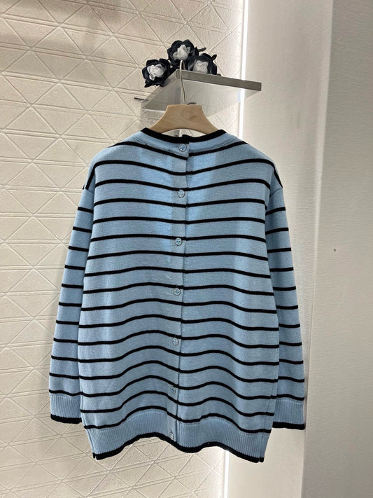 C 25 spring and summer new swallow logo buttons striped knit cardigan