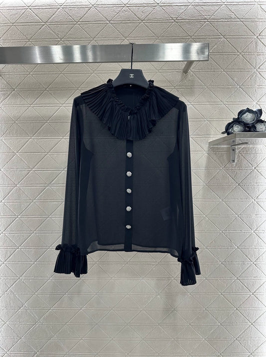 C 25 Accordion Lace Pleated Shirt and Skirt Set