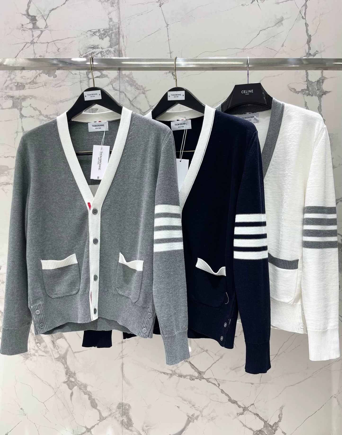 Th 25 new early spring new colorblocking stripes four bar stripes striped knit cardigan