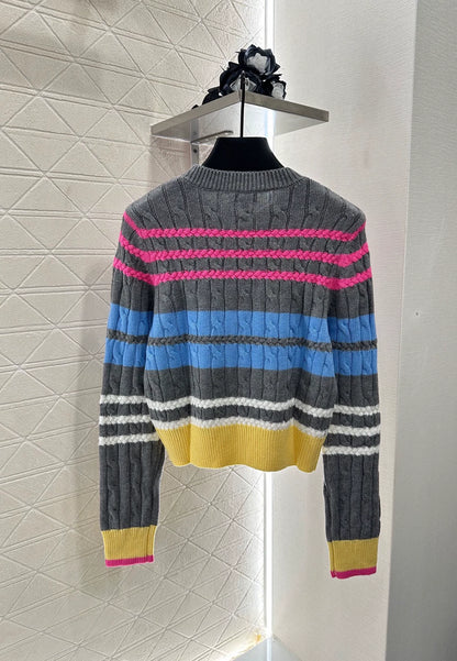 C 25 Colorful Striped Crochet Pullover Sweater