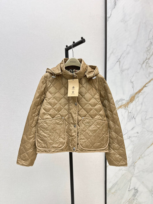 BRU 25 New Diamond Quilted Hooded Down Cropped Jacket