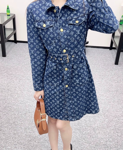 L 25 Jacquard belted denim dress