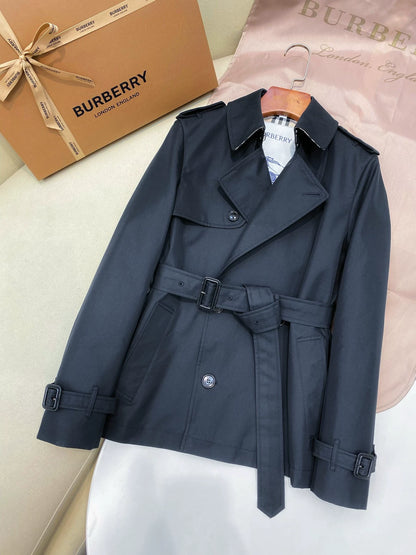 BU 25 new double-breasted short trench coat
