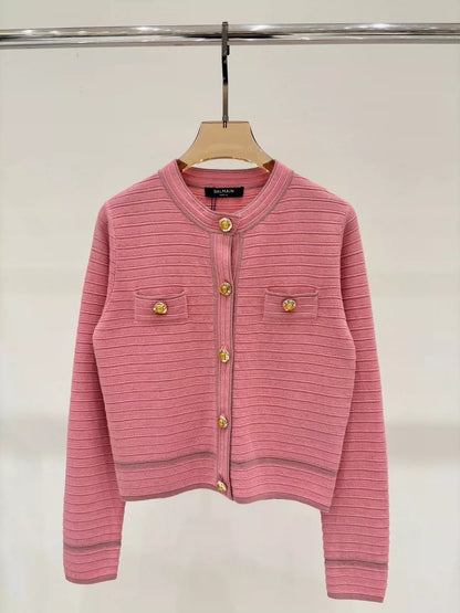 BA 25 Spring and Summer new V-neck irregular metal button simple casual knitted cardigan