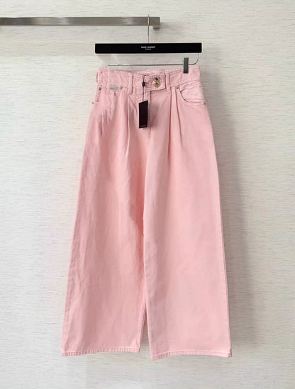 L 25Ss Spring/Summer New Pink Denim + Wide Leg Pants
