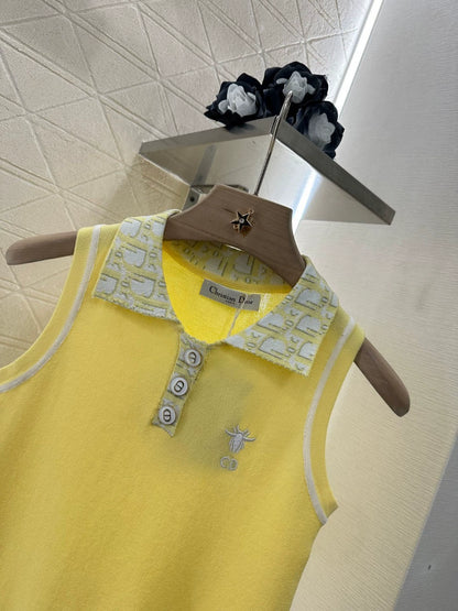 D 25 new lapel jacquard knit tank top(white yellow navy)