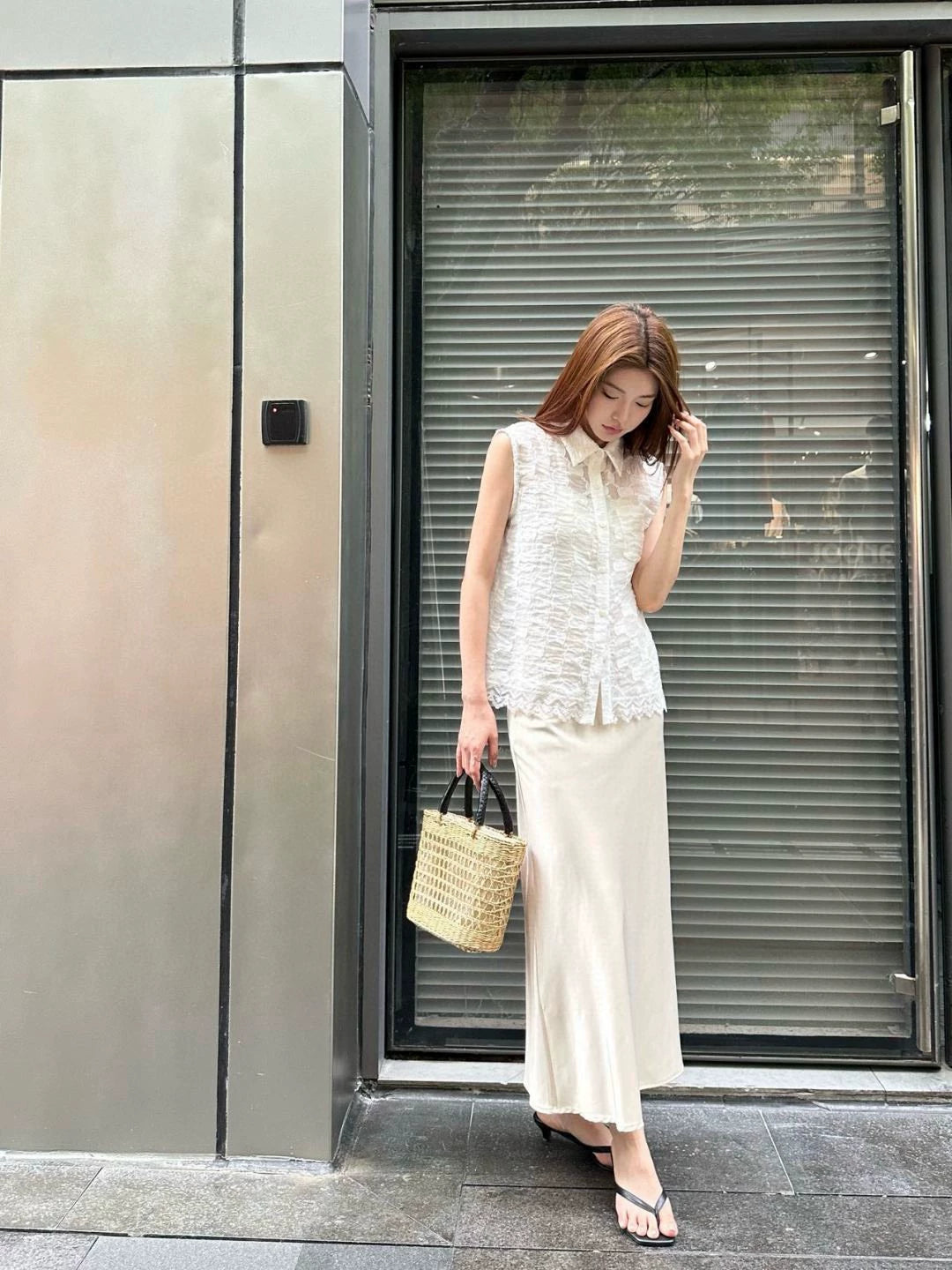 G 25 spring and summer new lace splicing jacquard sleeveless tops