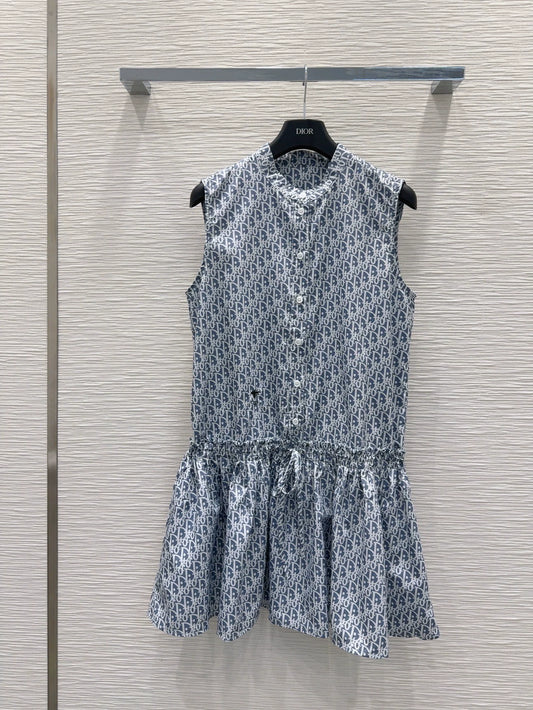 D 25 New Letter Printed Bee Embroidery Tie Sleeveless Dresses