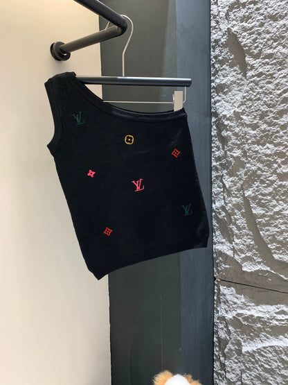 L 25 Knit Logo Sleeveless One-Shoulder Vest