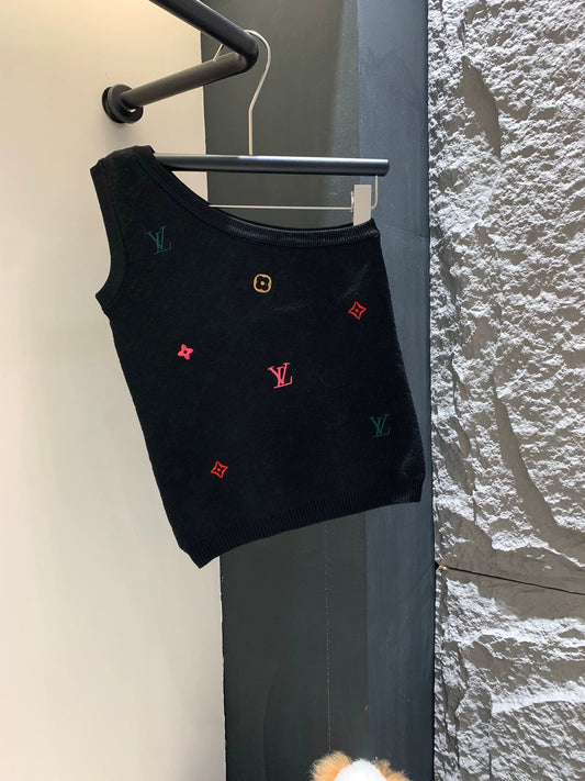 L 25 Knit Logo Sleeveless One-Shoulder Vest