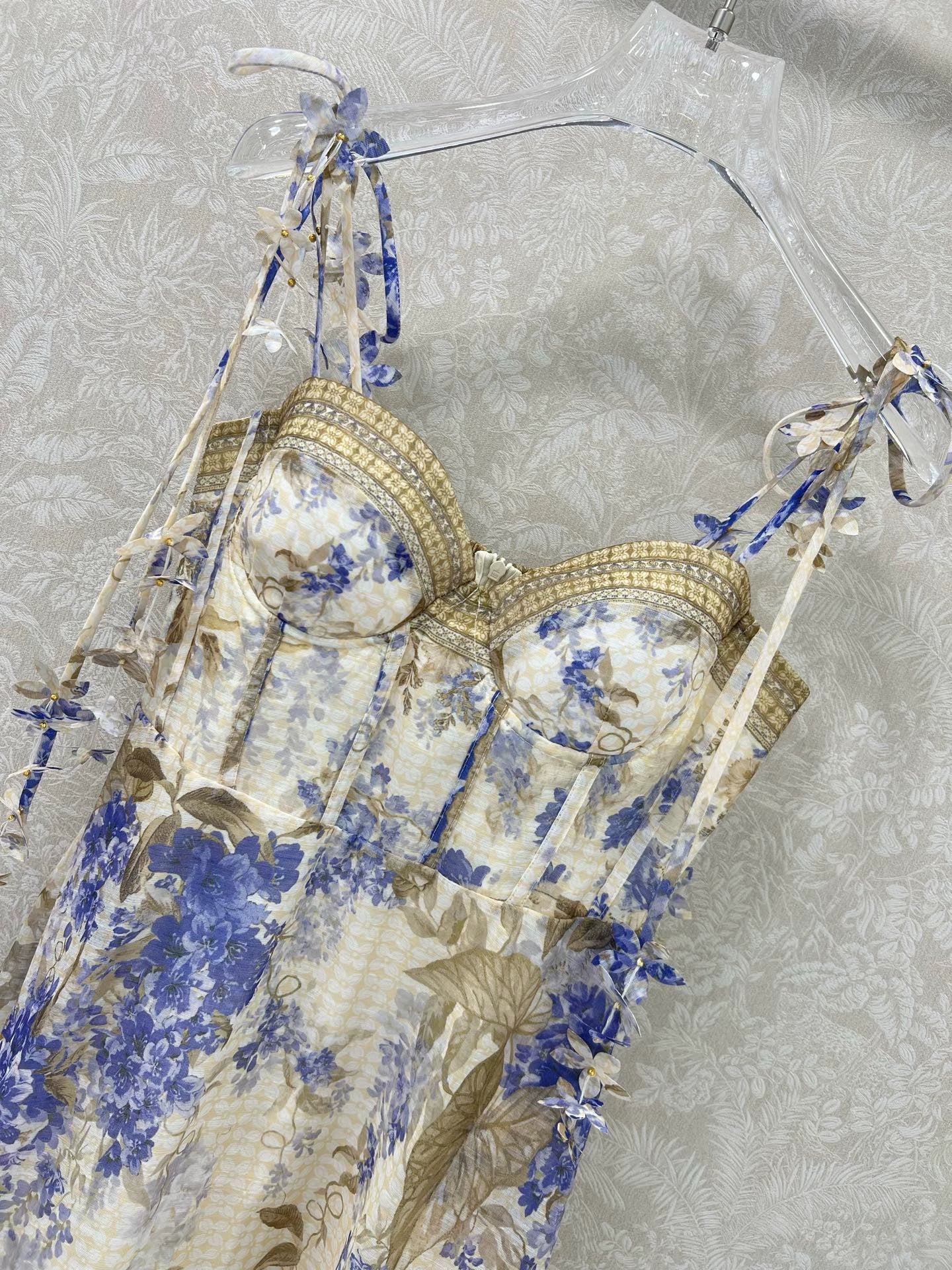 Z 25 New Flower Cluster Printed Halter Dresses