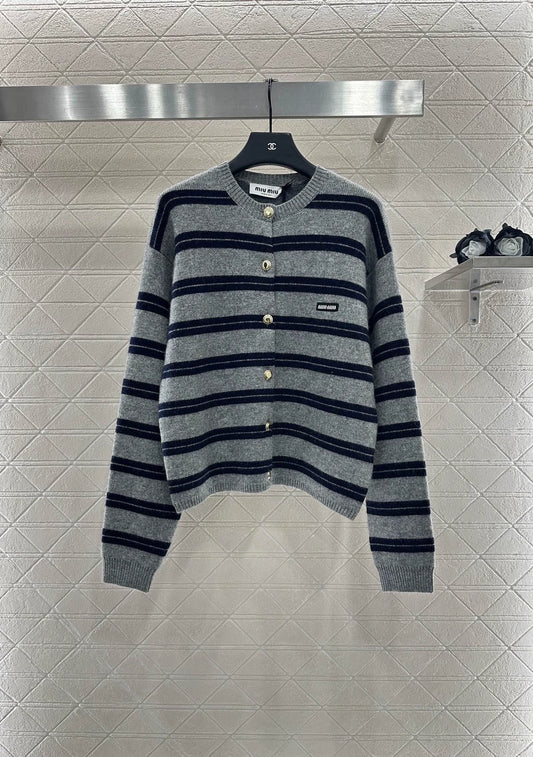 Mi 25 striped knitted long-sleeved cardigan