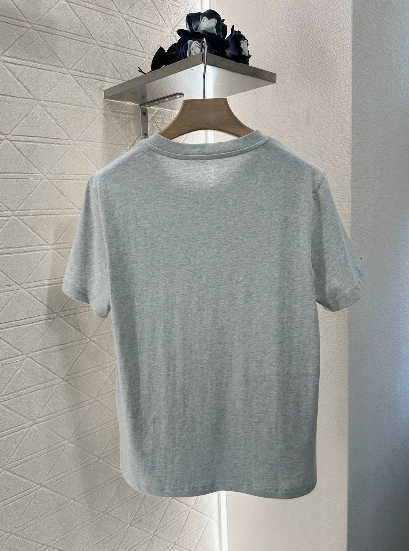 M 25 Round Neck Floral Beaded Short Sleeve T-Shirt