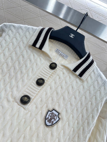 Bru 25 Crochet striped lapel knitted top