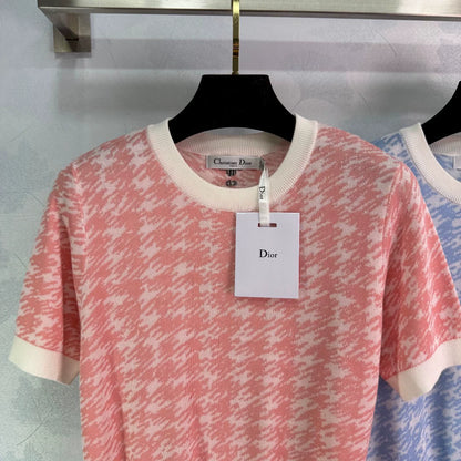 D 25 New Thousand Birdie Check Short Sleeve Knit Top