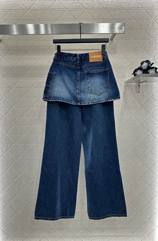 LO 25 Fake two-piece skirt denim trousers